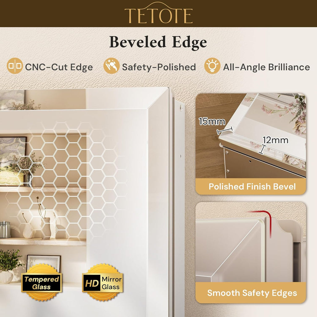 TETOTE 48 x 24 Medicine Cabinet with Tempered Beveled MirrorSilverMedicine Cabinet Mirror Aluminum Cabinet DTC Hinges, Stepless Adjustable Shelves, Recessed/Surface-Mounted