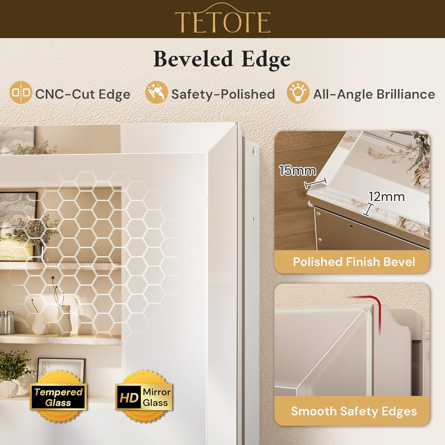 TETOTE 48 x 24 Medicine Cabinet with Tempered Beveled MirrorSilverMedicine Cabinet Mirror Aluminum Cabinet DTC Hinges, Stepless Adjustable Shelves, Recessed/Surface-Mounted