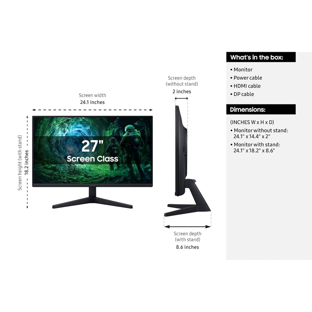 SAMSUNG 27” Odyssey G5 G53F QHD Resolution Gaming Monitor, HDR10, 200Hz Refresh Rate, IPS Panel, AMD FreeSync™ Premium, Black Equalizer, Auto Source Switch, LS27FG53DENXZA