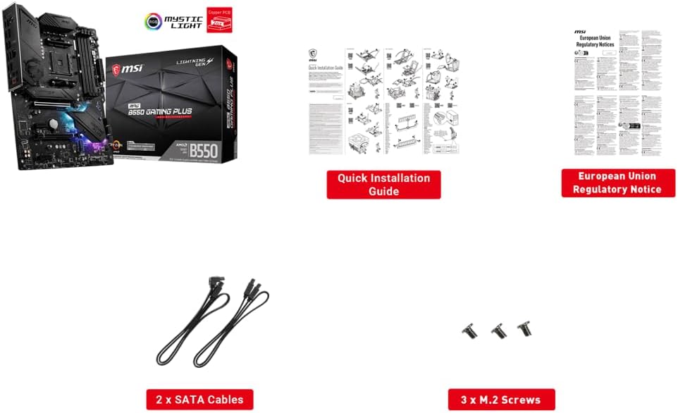 MSI MPG B550 Gaming Plus V1 Gaming Motherboard (AMD Ryzen 5000, AM4, DDR4, PCIe 4.0, SATA 6Gb/s, M.2, USB 3.2 Gen 2, HDMI/DP, ATX)