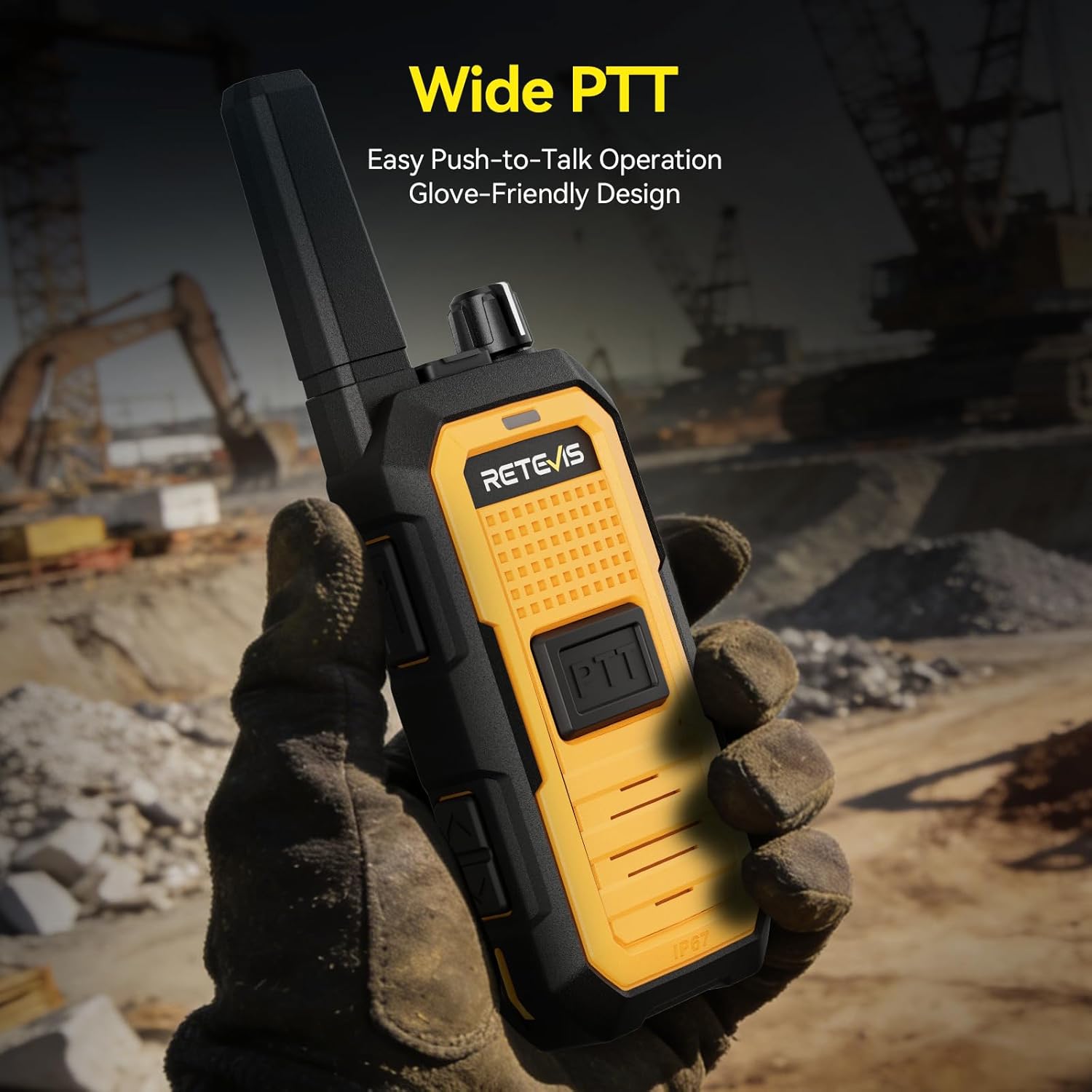 Retevis RB48A IP67 Waterproof Walkie Talkies Long Range Adults, Heavy Duty 2 Way Radio, Noise Reduction, Large PTT, 1000mW Speaker, 23-Hour, Rechargeable, for Manufacturing Construction (10 Pack)