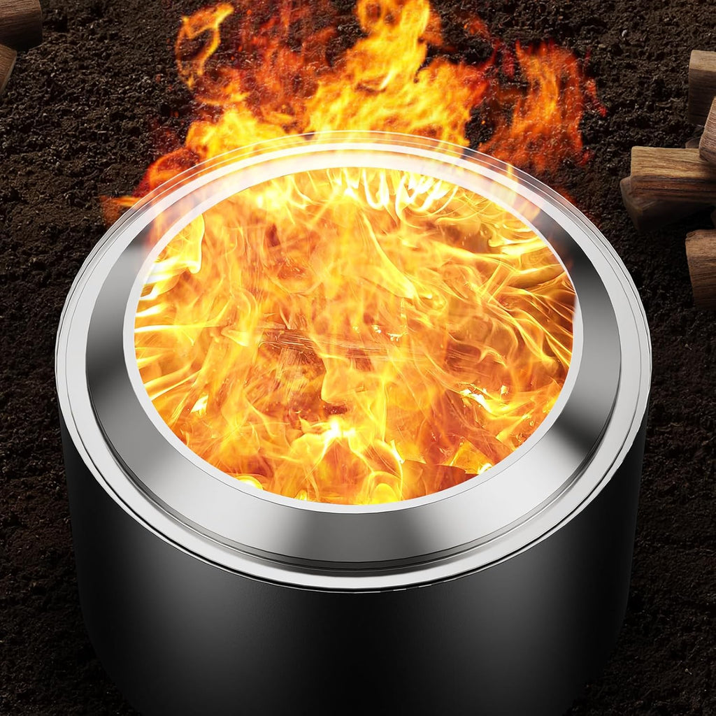 Panovue 22 inch Smokeless Fire Pit with Waterproof Cover, Stainless Steel Outdoor Smokeless Firepit, Wood Burning Fire Pits for Camping, Bonfire,Low Smoke Firepit for OutsideBlack