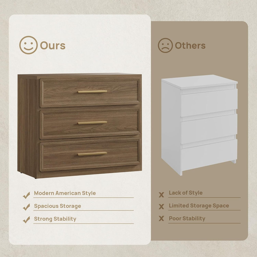 SICOTAS Night Stand Oversized Extra Large Nightstand Tall Bedside Side Table with 3 Drawers with Storage Modern End Table with Golden Handles Night Stands for Bedroom Sofa Couch Office
