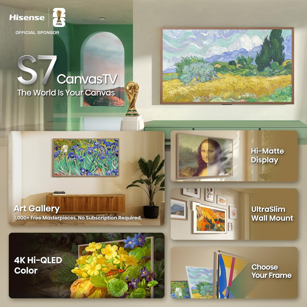 Hisense 50“ Hi-QLED S7 CanvasTV Series 4K UHD Google Smart Art TV (50S7SG, 2026 New) - Art Mode, Anti-Glare Panel, Dolby Vision HDR, Hi-Matte Display, Frame & UltraSlim Wall Mount Included