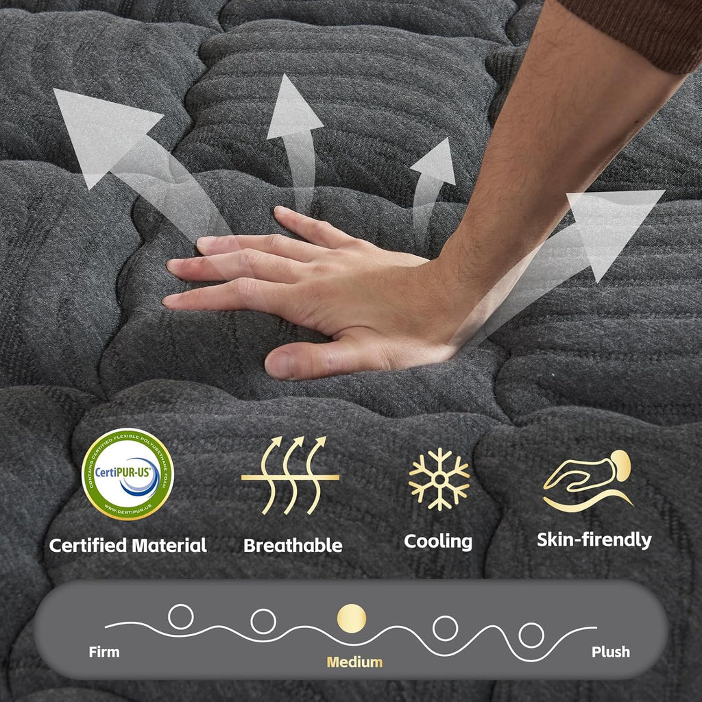 Queen Mattress, 12 Inch Hybrid Queen Size Mattress with Pocketed Springs and Comfort Foam, Pillow Top Mattress in a Box, Motion Isolation, Pressure Relief, Medium Firm Feel, CertiPUR-US