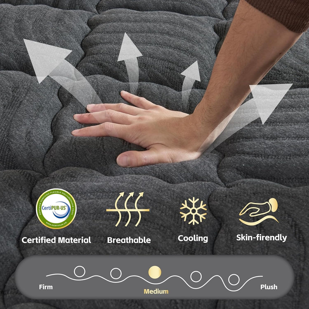 Queen Mattress, 12 Inch Hybrid Queen Size Mattress with Pocketed Springs and Comfort Foam, Pillow Top Mattress in a Box, Motion Isolation, Pressure Relief, Medium Firm Feel, CertiPUR-US