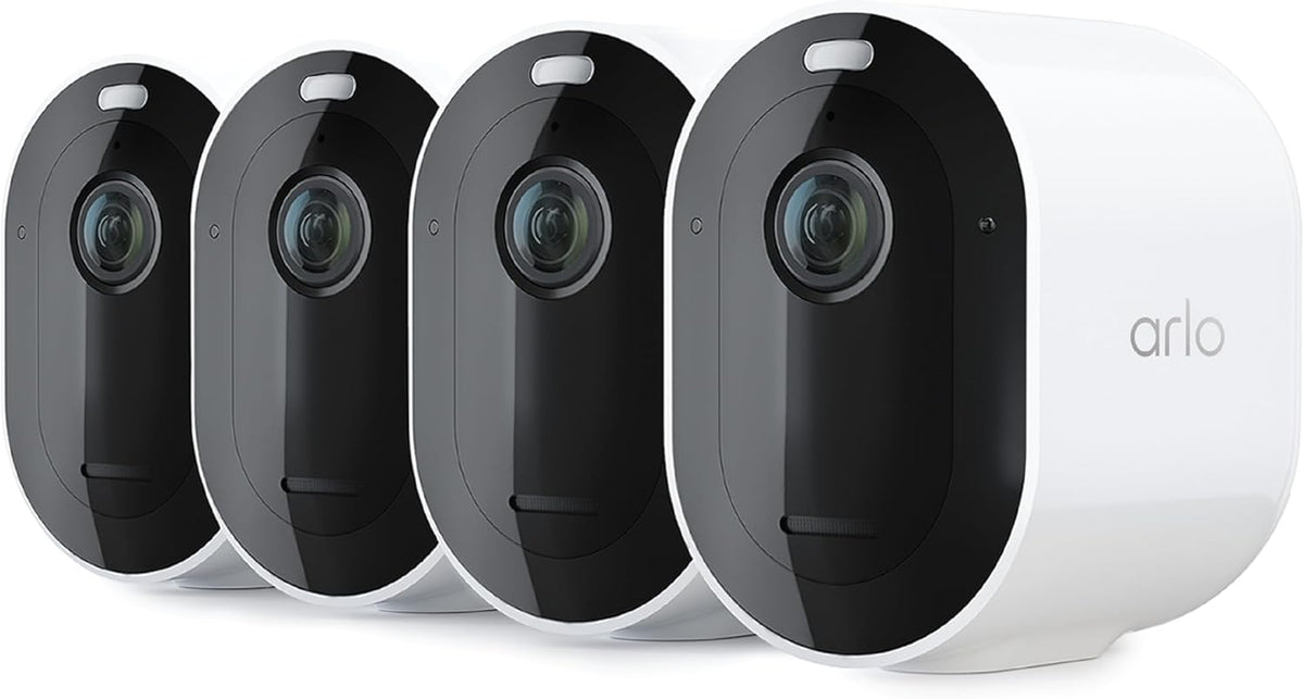 Arlo Pro 5S 2K HDR wireless outdoor security camera, color night vision, 160° FOV, rechargeable battery, weatherproof, 4-camera kit, white