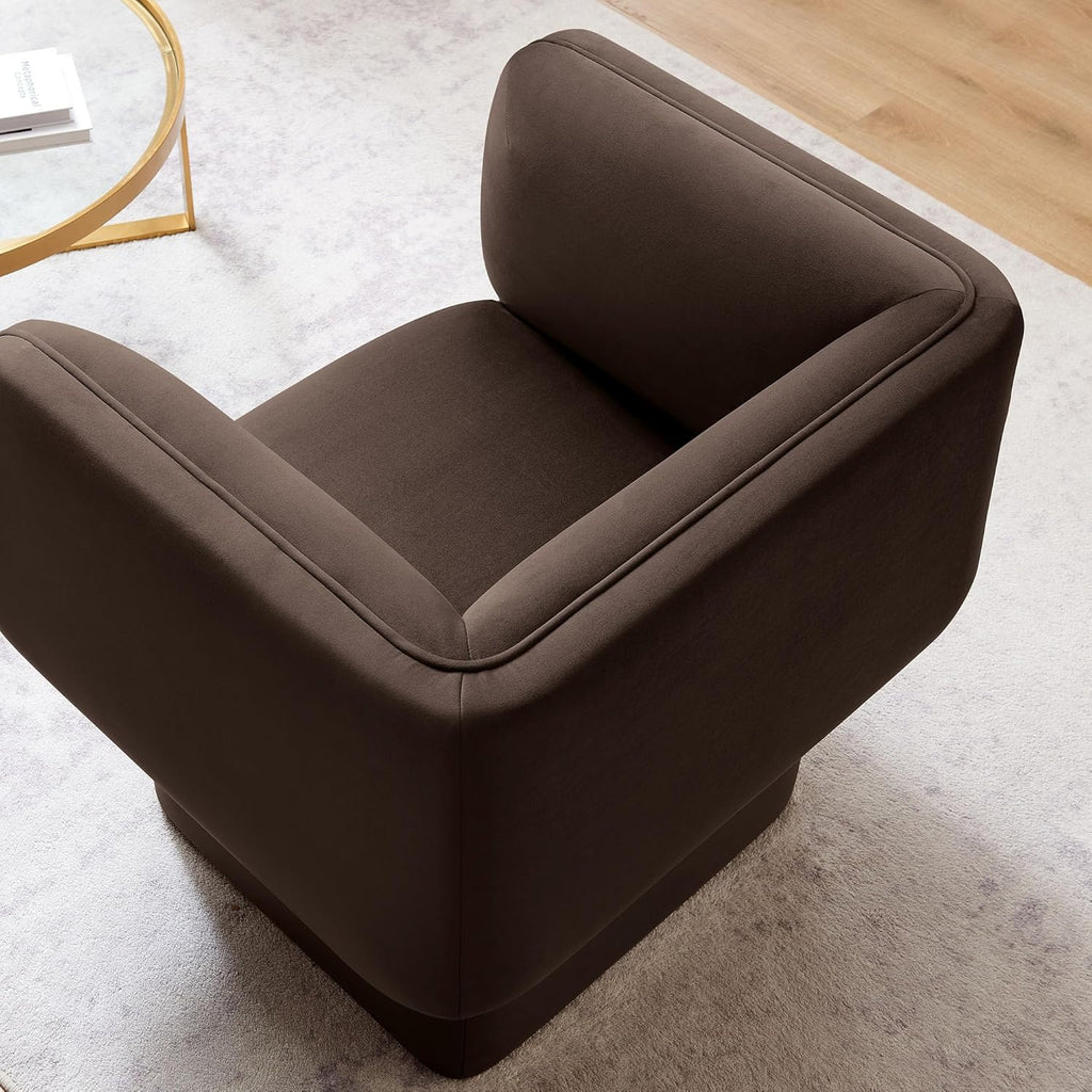 Modway Tate Performance Velvet Accent Chair in Chocolate Brown - Upholstered Club Chair - Modern Barrel Armchair - Comfy Reading Leisure Chair for Living Room, Bedroom, Office