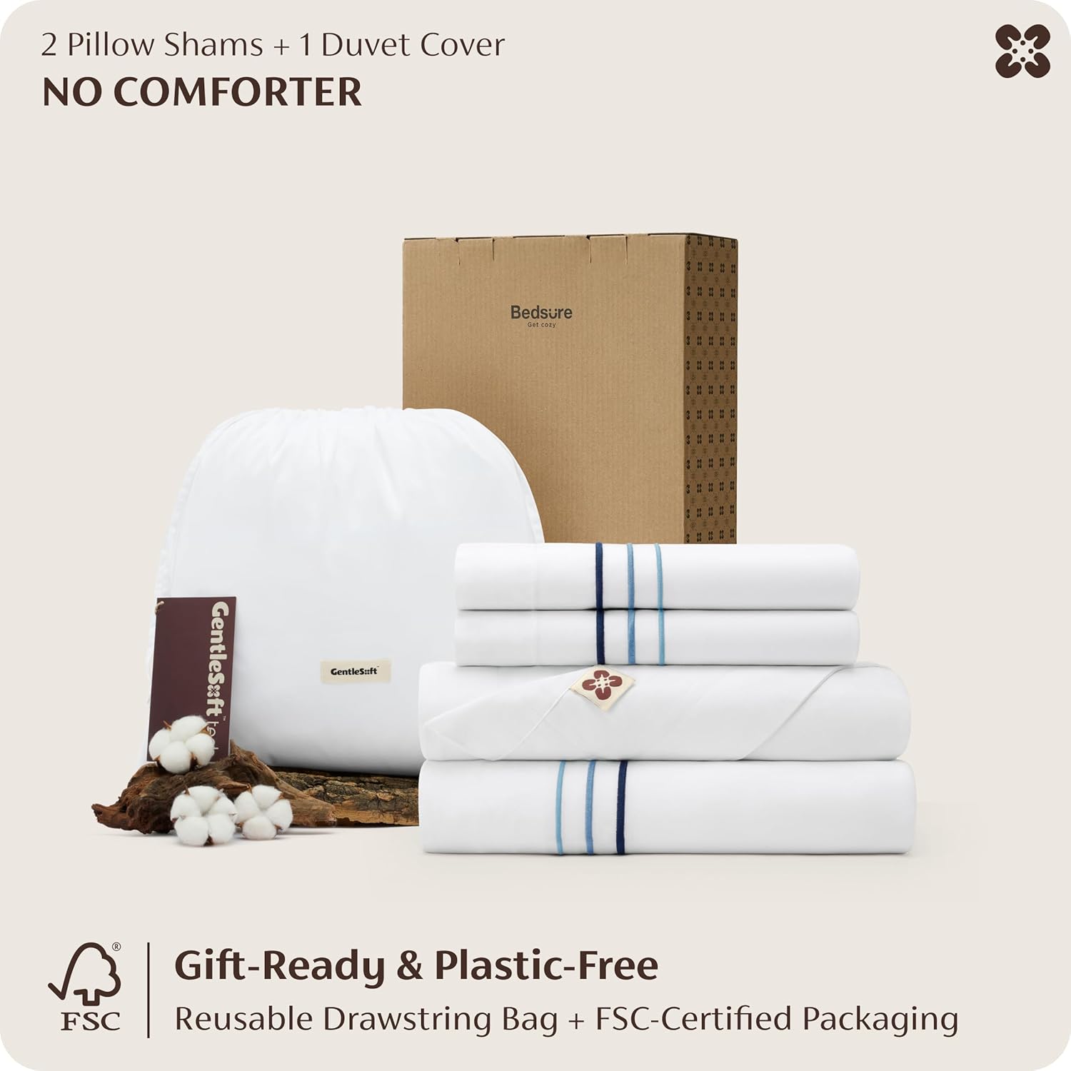 Bedsure 100% Giza Egyptian Cotton Duvet Cover King, Luxury Hotel Duvet Cover, PureWoven Soft & Breathable Sateen Bedding Set for All-Season, 3 Pieces, 104"x90" (Gradient Blue)