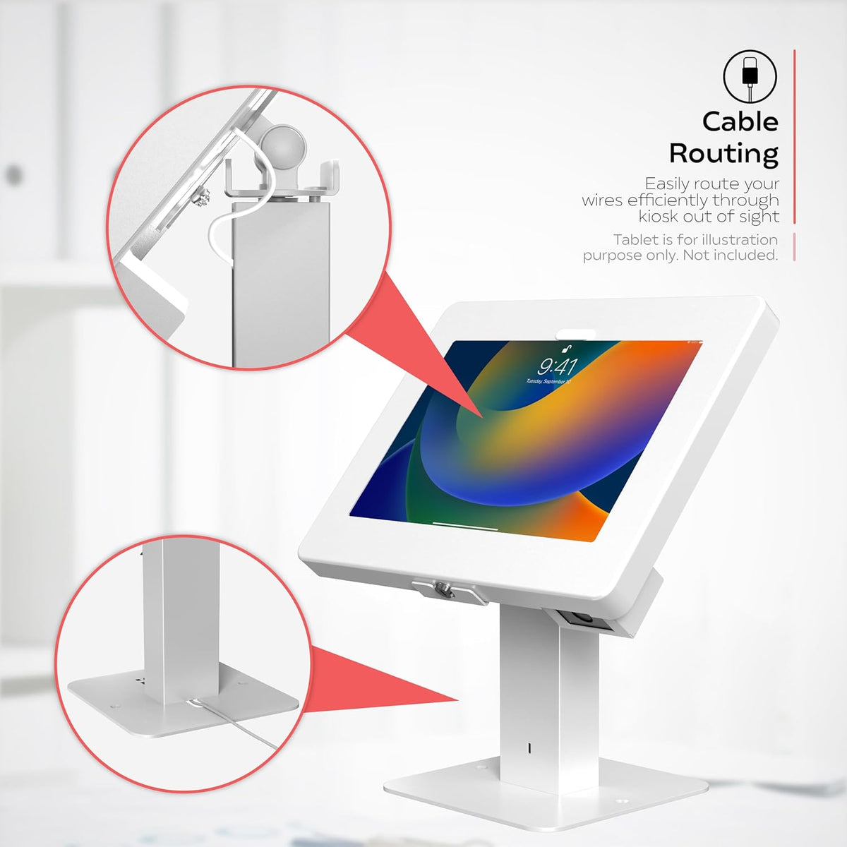 CTA Digital Sleek Rotating POS Desk Mount with Security Enclosure and Barcode Scanner for iPad 10th Gen A16, iPad Air 11" M3 & M2, Pro 11", Galaxy Tab A7 & More - White (PAD-RSDMPW2D)