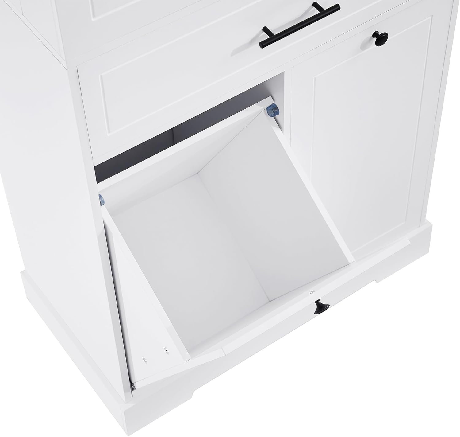 Tall Storage Cabinet Pantry Cupboard with Laundry Hamper and Door Rack Organizer for Bathroom, Kitchen or Enterway, Adjusatble Shelf, White