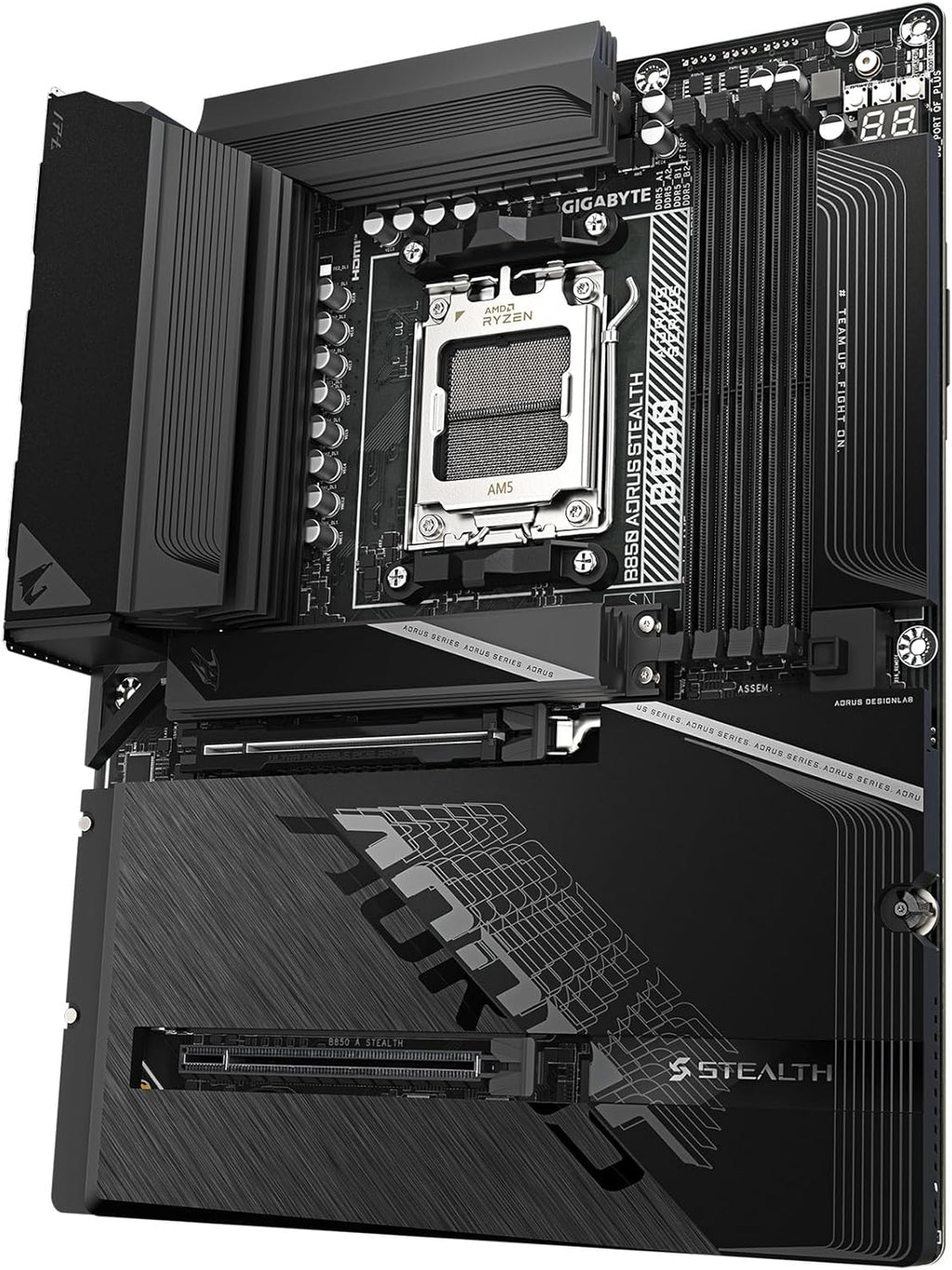 GIGABYTE B850 AORUS Stealth Reverse-Connect ATX Motherboard, Support AMD Socket AM5 Processors, DDR5, 14+2+2 Power Phase, 4X M.2, PCIe 5.0, USB-C, WIFI7, 5GbE LAN, EZ-Latch, 5-Year Warranty