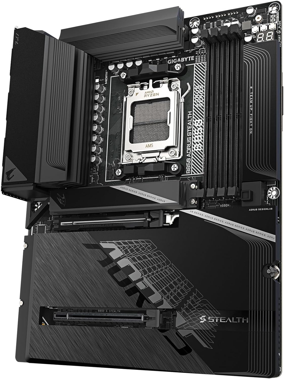 GIGABYTE B850 AORUS Stealth Reverse-Connect ATX Motherboard, Support AMD Socket AM5 Processors, DDR5, 14+2+2 Power Phase, 4X M.2, PCIe 5.0, USB-C, WIFI7, 5GbE LAN, EZ-Latch, 5-Year Warranty