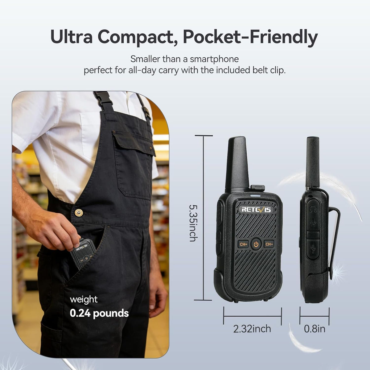 Retevis RT15 Walkie Talkies Long Range,Mini Walkie Talkie,USB Fast Charging,Rechargeable 2 Way Radios for Adults Business Education School Church Healthcare Car (10 Pack)