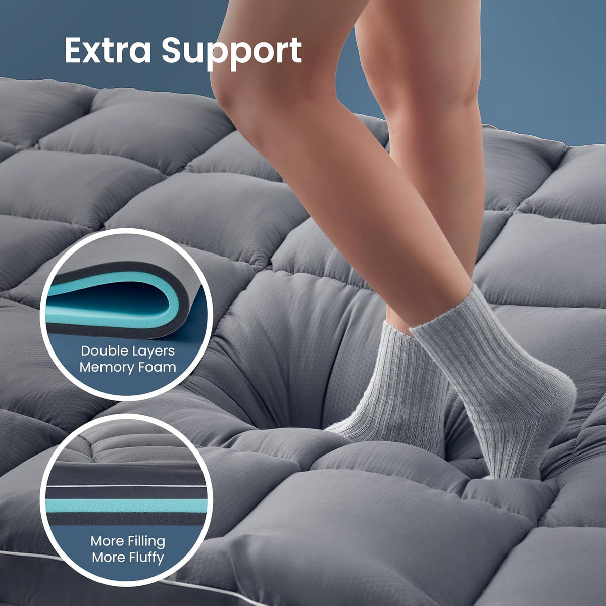 SLEEP ZONE Dual Layer 4 Inch Memory Foam Mattress Topper, 2 inch Cooling Gel Memory Foam Plus 2 inch Waterproof Removable Pillowtop Mattress Pad Cover for Back Pain, Comfort Support (Queen)