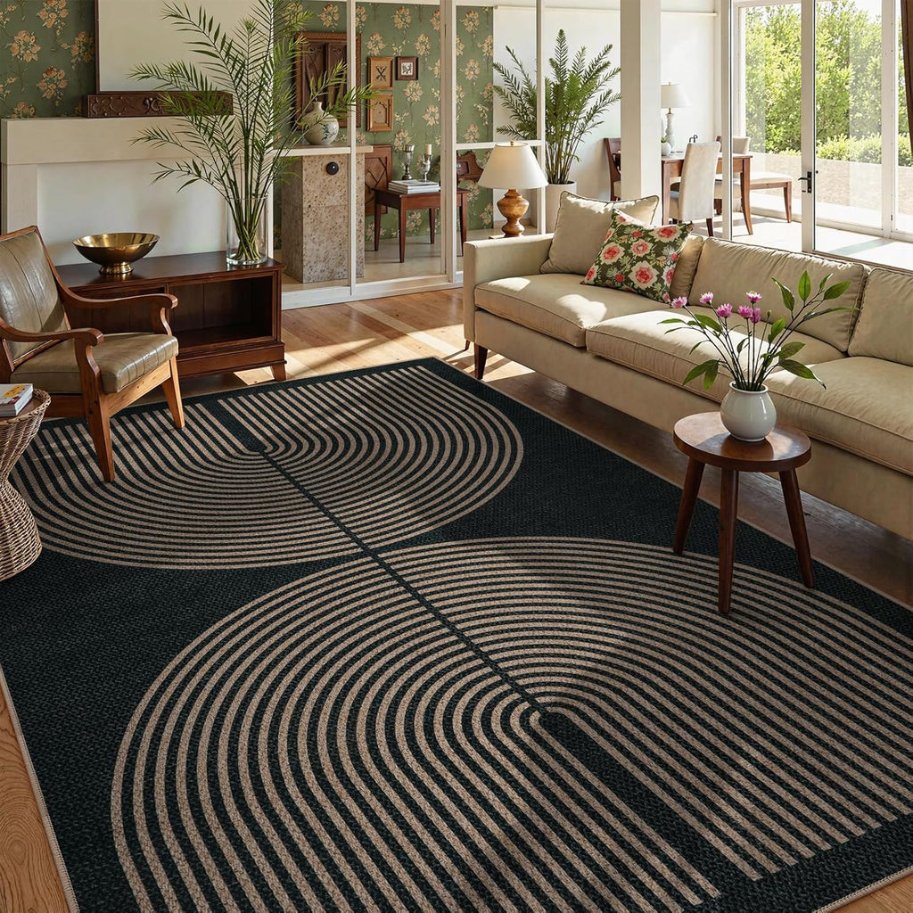 Lahome Enfys Modern Rainbow Easy Jute Rug, 6x9 Area Rugs for Living Room Outdoor Patio Washable Indoor Outdoor Dining Room Carpet, Farmhouse Large Non Slip Carpet for Bedromm Backyard Office