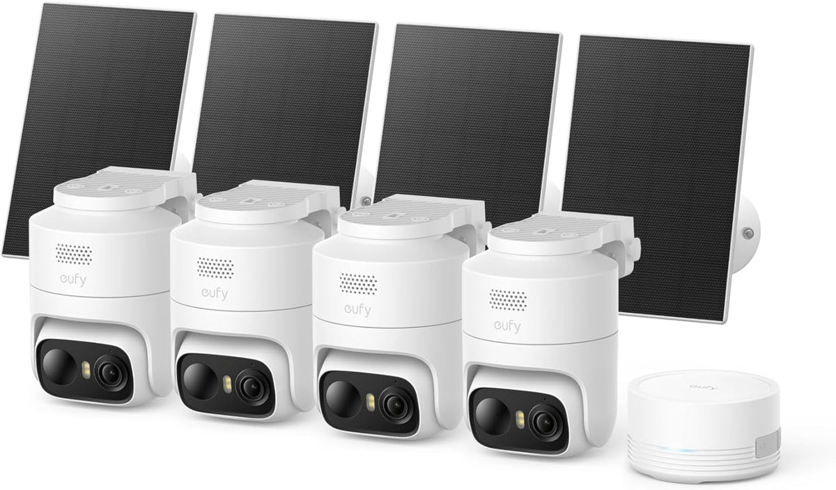 eufy Security eufyCam C37 4-Cam Kit, Security Cameras Wireless Outdoor, 360° AI Tracking with Pan and Tilt, 2K Solar Cameras, HomeBase Mini, Facial Recognition, No Monthly Fee, Color Night Vision