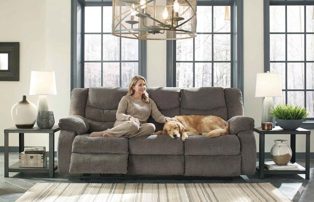 Signature Design by Ashley Tulen Modern Manual Pull Tab Reclining Sofa, Dark Gray