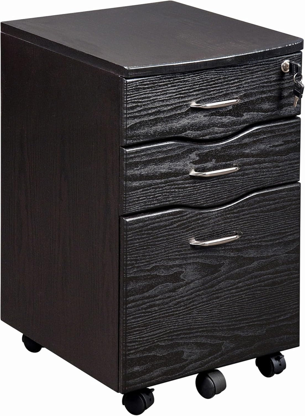 3 Drawer Rolling File Cabinet with Lock, Under Desk File Cabinet with Wheels, Printer Stand, Mobile Printer Shelf, Espresso Brown