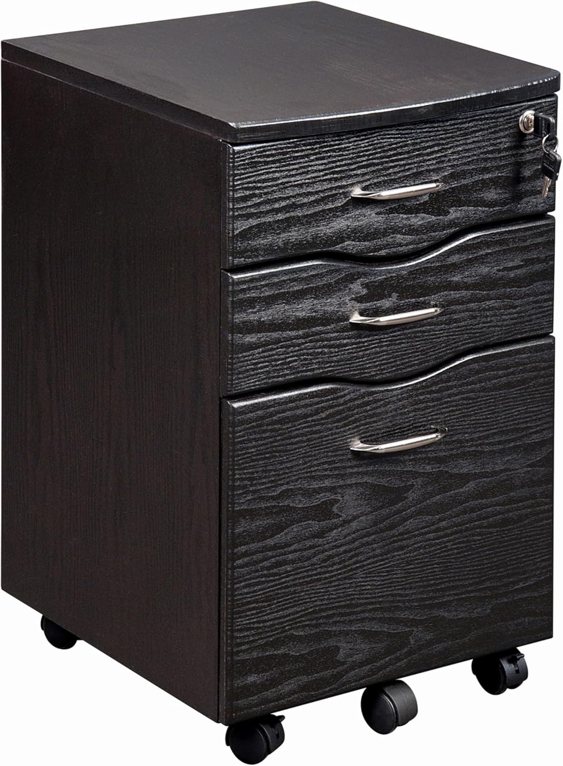 3 Drawer Rolling File Cabinet with Lock, Under Desk File Cabinet with Wheels, Printer Stand, Mobile Printer Shelf, Espresso Brown