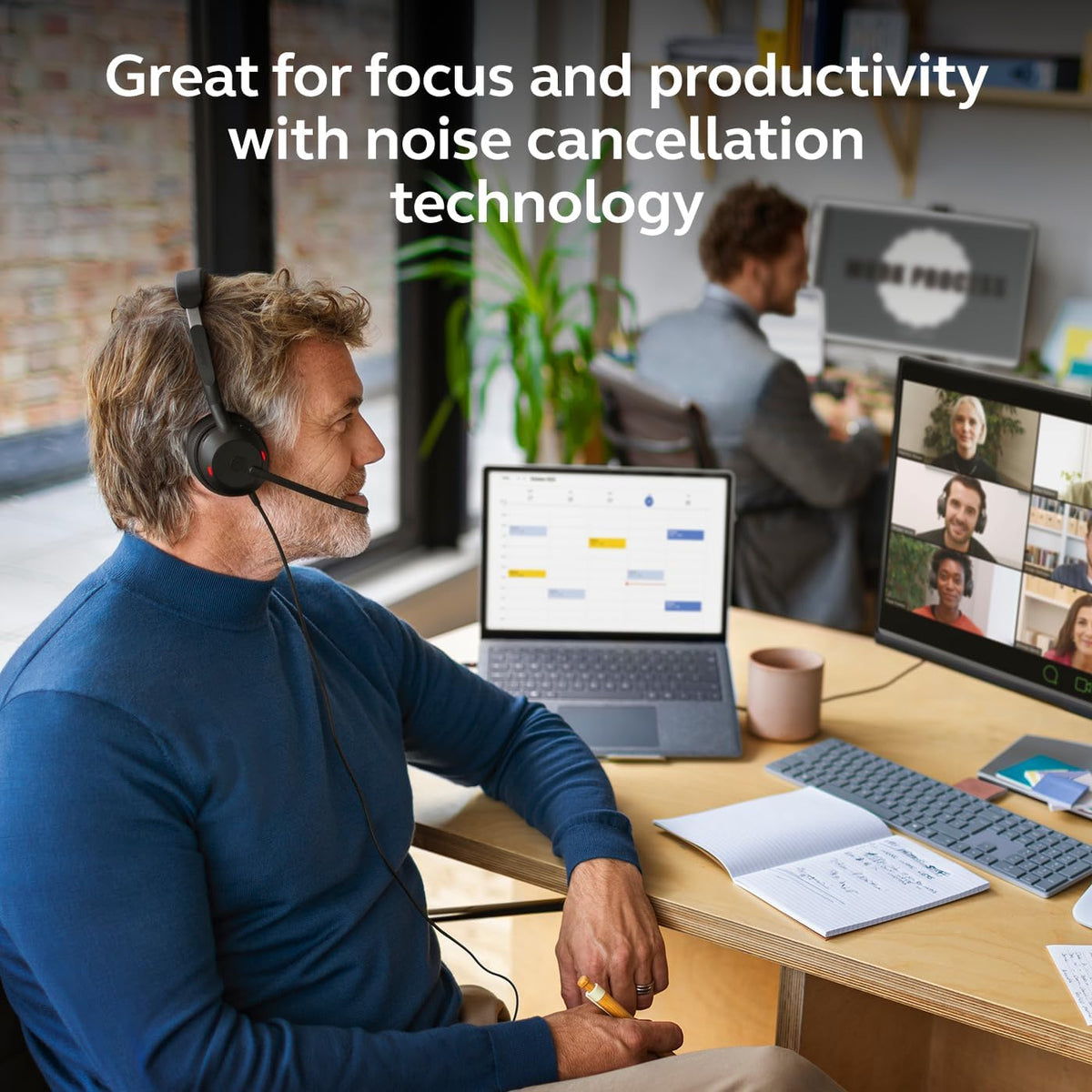 Jabra Evolve2 50 Wired Single-Ear Headset - Noise Cancelling Headphones, Bluetooth Headset for Work with Noise Cancelling Microphones, Works with Online Meeting Platforms Like Zoom & Google, Black