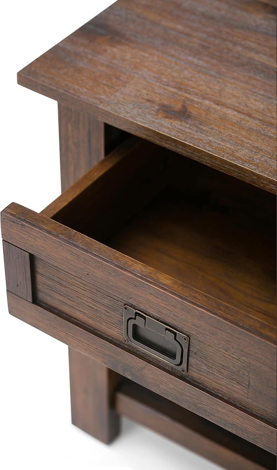 SIMPLIHOME Monroe End Table - 22 inch Wide Solid Acacia Wood Side Table in Distressed Charcoal Brown, Rustic Accent Table for Living Room or Bedroom with Drawer and Shelf