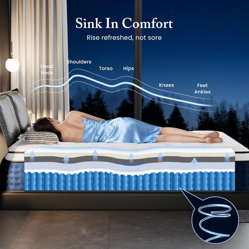 PUBPLON King Size Mattress, 14 Inch Hybrid King Mattress in a Box with Gel Memory Foam New Version, Individually Pocket Coils Springs, Pressure Relief Motion Isolation, Edge Support, Medium Firm