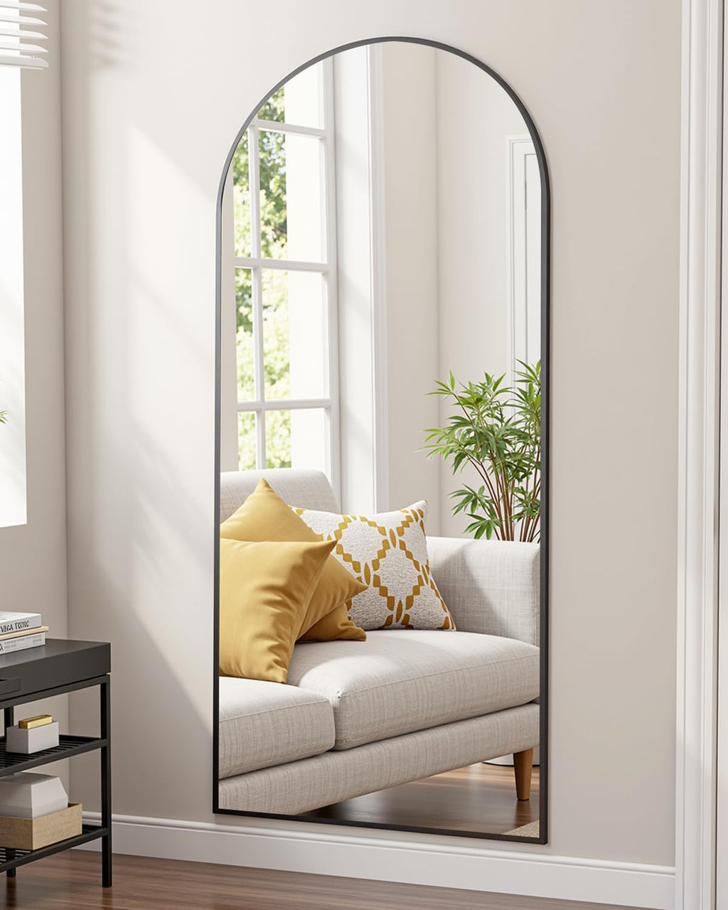Suidia Full Length Mirror, 71"x32" Floor Standing Mirror Freestanding, Full Body Mirrors with Stand for Bedroom, Hanging Mounted for Living Room Cloakroom, Black, Arched Style