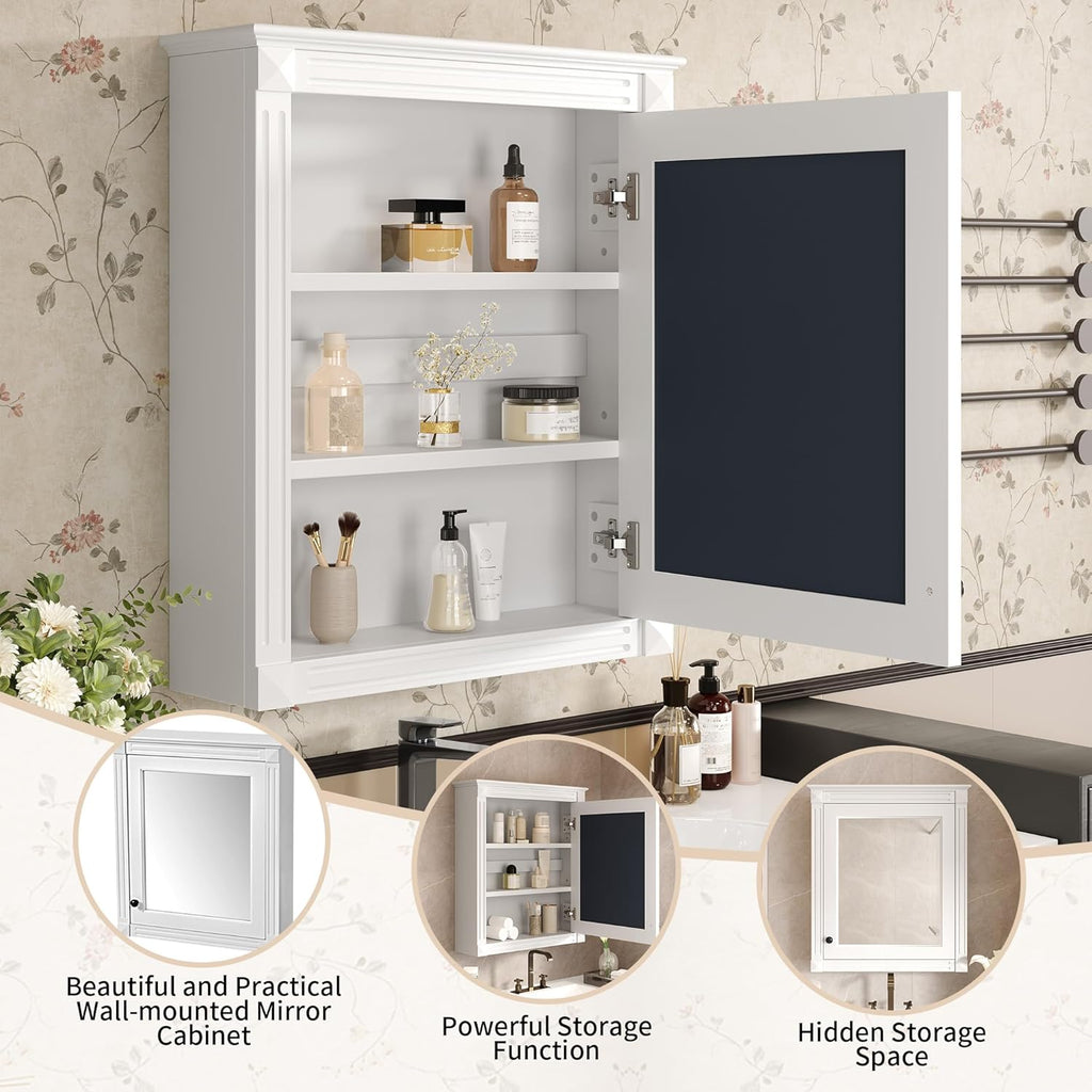 Merax Bathroom Medicine Cabinet with Mirror Door & Adjustable Shelves, 24" x 28" Wall Mounted Storage Cabinet Over Toilet