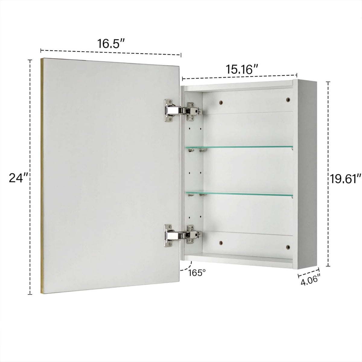 TEHOME 16.5'' x 24'' Brushed Gold Recessed and Surface Mount Bathroom Medicine Cabinet with Mirror Brushed Gold Square Cornered Metal Framed Rounded Rectangle Medicine Cabinet Mirror