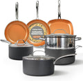 Gotham Steel 12 Pc Ceramic Cookware Set Nonstick, Ceramic Pots and Pans Set Non Stick with Steamer for Cooking, Non Toxic PFOA PFOS Free, Ergonomic Stay Cool Handles, Oven & Dishwasher Safe, Copper