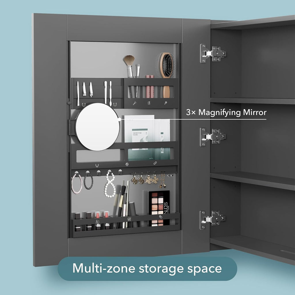 VANIRROR Bathroom Cabinet - Large Single Door 24x30 inchs Wall Cabinet Mirror Medicine Cabinet with Facial Tissues Slot and Multifunctional Storage Area