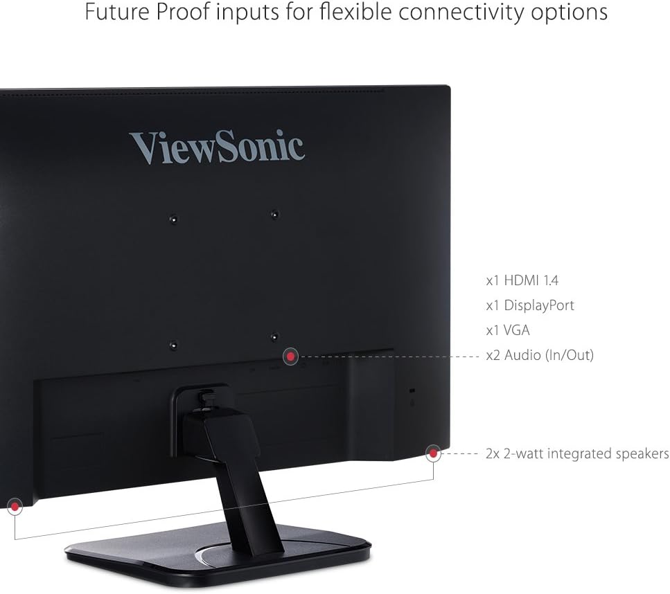 ViewSonic VA2256-MHD 22 Inch 1080p Monitor, IPS Display with FreeSync for Smooth Home and Office Viewing, HDMI, DisplayPort, and VGA Inputs