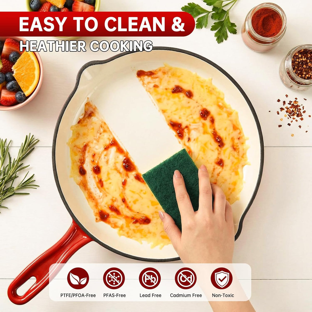 LIFERUN Nonstick Enameled Cast Iron Cookware Set, 7Pcs Pots and Pans Set, Gas/Induction Dutch Oven Set, PFOA & PFAS Free