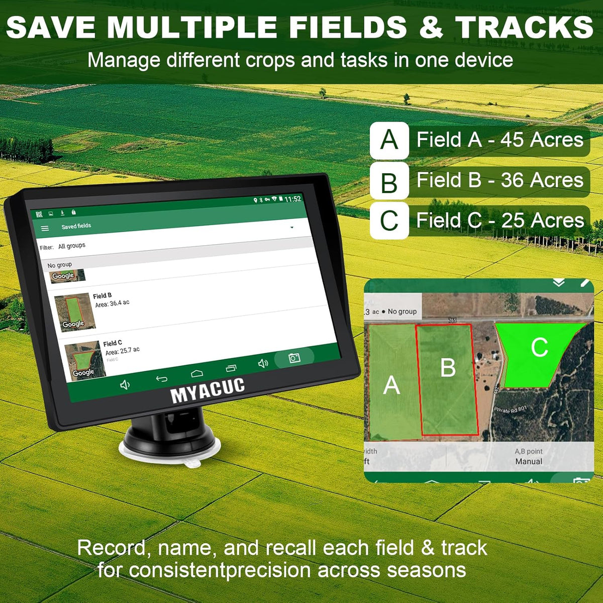 Tractor GPS Navigator for Precision Farming, GNSS Agricultural Farming Navigator with 9" Touch Screen Suitable for Spraying Plowing and Sowing Farmland Activities Automatic Positioning