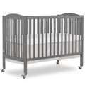 Dream On Me Full-Size 2-in-1 Folding Baby Crib in Steel Grey, GreenGuard Gold & JPMA, Portable, Patented Quick Folding System, Strong Wheels, 2 Adjustable Mattress Heights