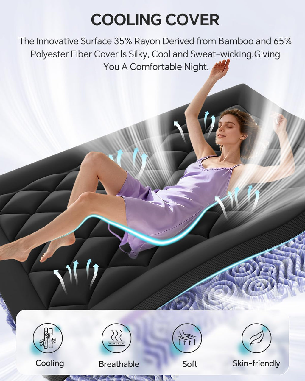 ChiXpace Dual Layer 4 Inch Memory Foam Mattress Topper Queen - 2 Inch Gel Memory Foam and 2 Inch Pillow Top Mattress Pad, 7-Zone Egg Crate Queen Size Mattress Topper (Black-White)