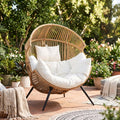 JAMFLY Egg Chair Wicker Outdoor Chairs, Oversized Patio Chair Oversized Lounger Chair with Cushion for Indoor Living Room, Bedroom, Outside Patio Backyard Balcony, Creamy White