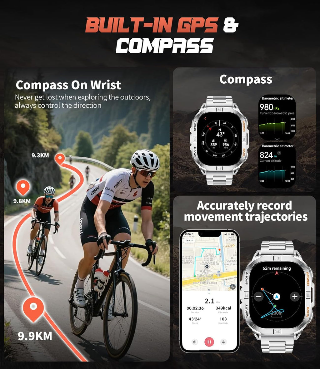 LIGE GPS Sports Smart Watch for Men, 2.13'' AMOLED Smartwatches, 170+ Sport Modes/LED Flashlight/Compass, IP68 Waterproof Step Tracker Watch, Sleep/Pedometer Smart Watches for Android iOS (Sliver)