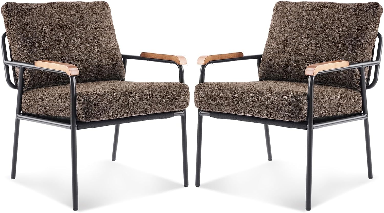 VINGLI Mid-Century Modern Accent Armchiars Set of 2 for Small Space, Small Comfy Upholstered Leisure Reading Chairs with Wood Armrests for Bedroom, Living Room, Waiting Room, Linen Expresso