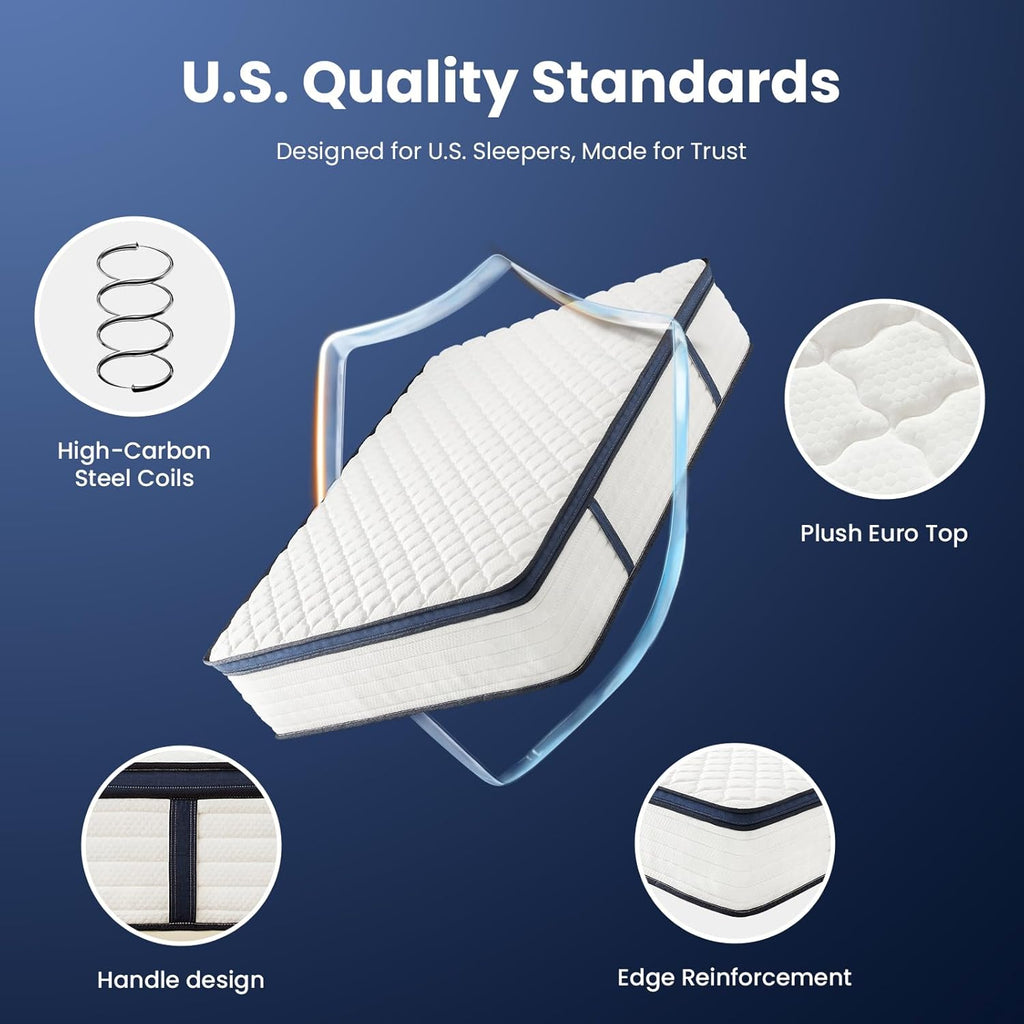 VKT 12 Inch Mttress Queen Size, Memory Foam Hybrid Mattresses in a Box, Medium Firm, Pocket Springs for Motion Isolation, CertiPUR-US and Oeko TEX Certified