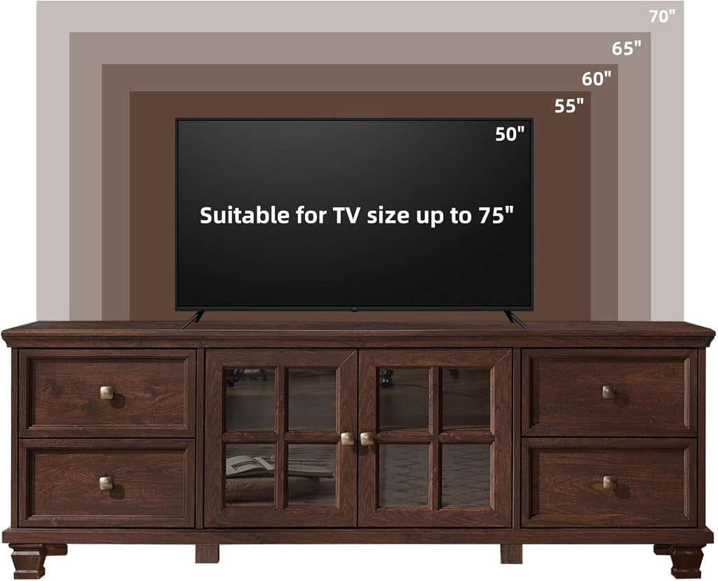 SAVOR LIFE Farmhouse TV Stand and Coffee Table Set 4, Rustic Wood Living Room Table Set with TV Console, Center Table, End Table Set of 2 for Living Room, Walnut