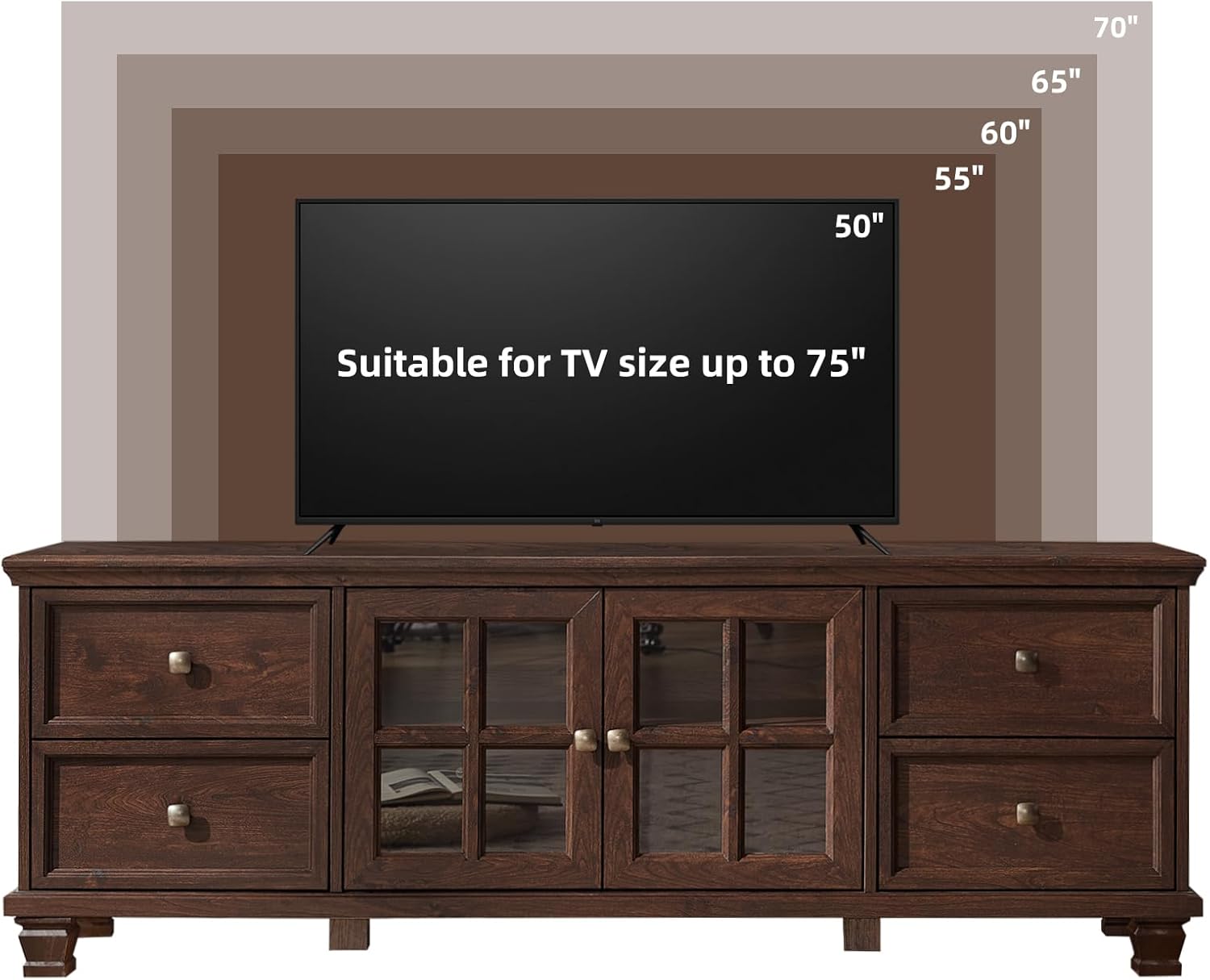 SAVOR LIFE Farmhouse TV Stand and Coffee Table Set 4, Rustic Wood Living Room Table Set with TV Console, Center Table, End Table Set of 2 for Living Room, Walnut