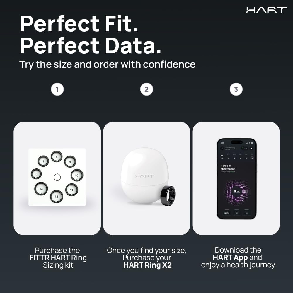 HART X2 Smart Ring for Women & Men, Buy Sizing Kit First, Advanced Health & Fitness Ring with Sleep Tracker, 8+ Days Battery, 50m Waterproof, No Subscription, Charging Case, Frost Silver 6