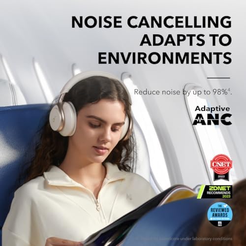 Soundcore by Anker Space One Active Noise Cancelling Headphones, with Headphones Case, 2X Stronger Voice Reduction, 40H ANC Playtime, App Control, LDAC Hi-Res Wireless Audio