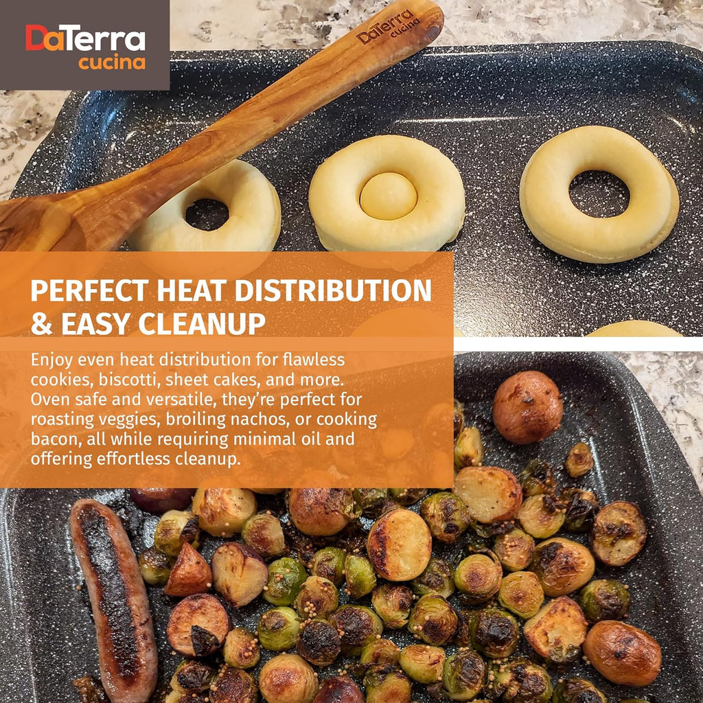 DaTerra Cucina - 16" x 11" x 1" Nonstick Ceramic Coated Baking Sheet Twin Pack – Professional Grade, PTFE, Cadmium, Lead & PFOA Free, Oven Safe, Ideal for Baking, Roasting, and Cooking