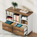 Tribesigns 2-Drawer Wood File Cabinet, Mobile Lateral Filing Cabinet for Hanging Letter Size Files, Printer Stand with Open Storage Shelves for Home Office (Oak Karo & White)