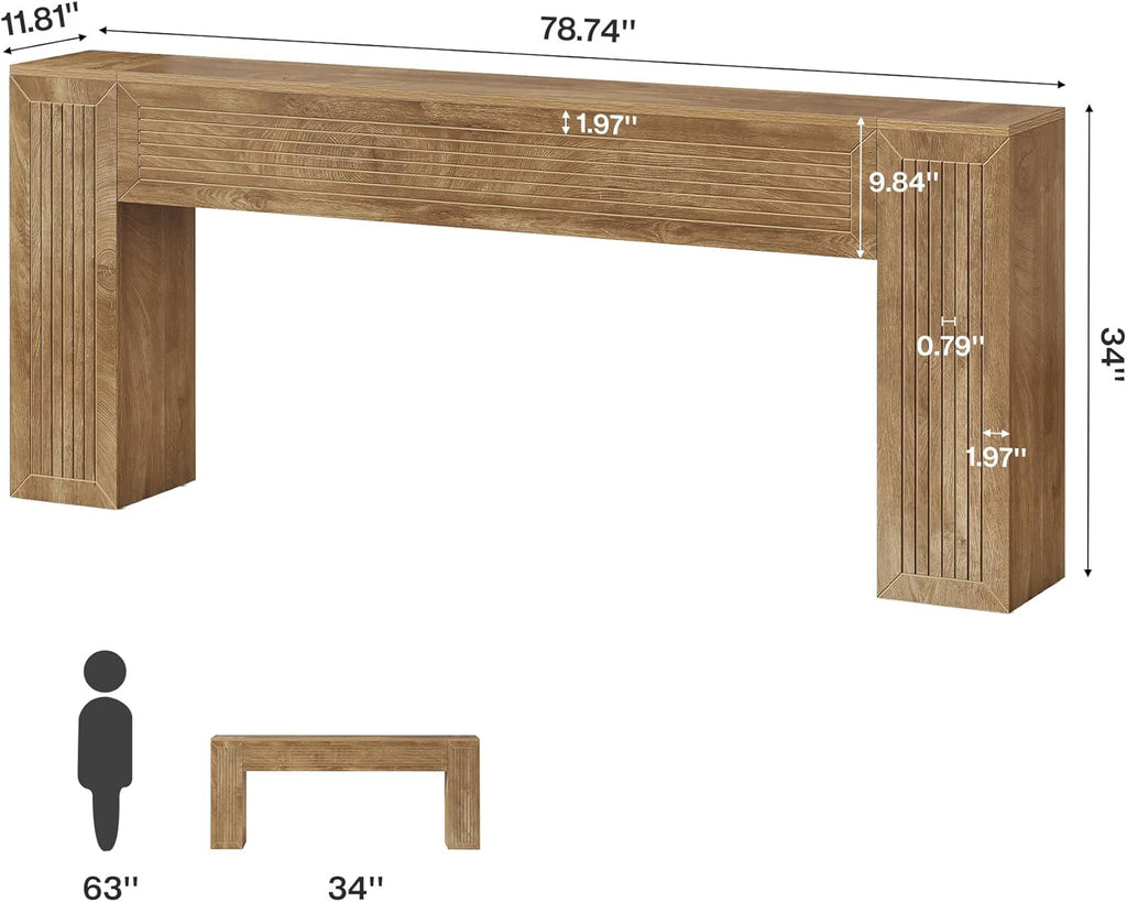 Tribesigns Extra Long Console Table, 79-Inch Long Entryway Table, Modern Farmhouse Behind Couch Table with Fluted Legs for Entrance, Living Room, Hallway, Brown