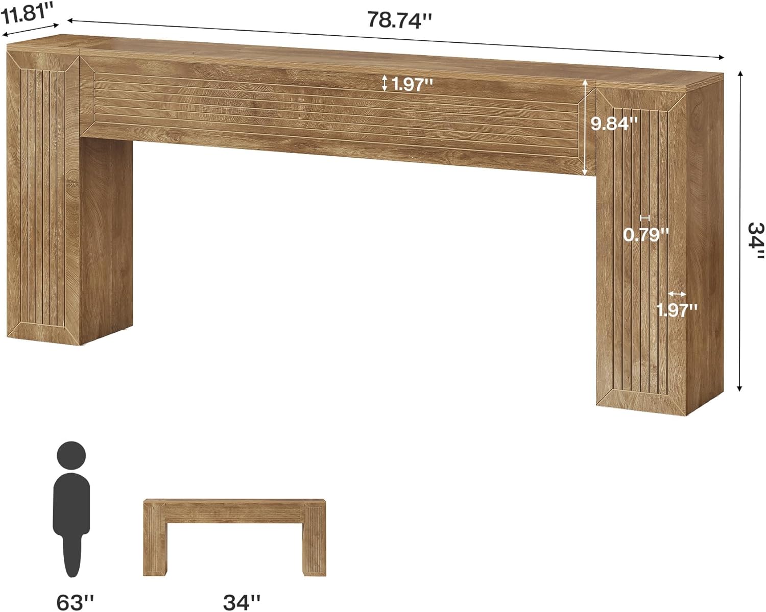 Tribesigns Extra Long Console Table, 79-Inch Long Entryway Table, Modern Farmhouse Behind Couch Table with Fluted Legs for Entrance, Living Room, Hallway, Brown