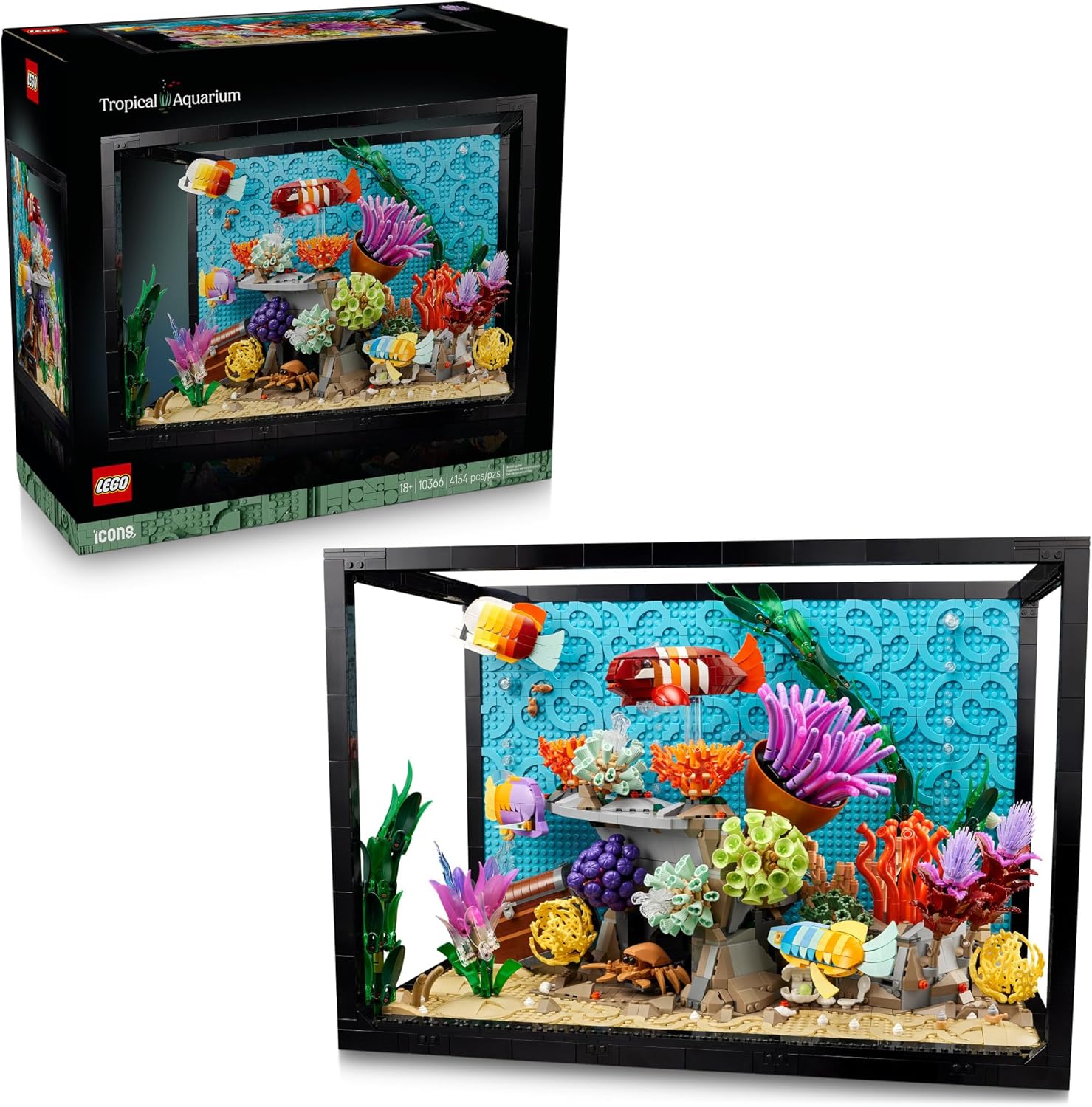 LEGO Icons Tropical Aquarium Building Set for Adults, Ages 18+ - Bedroom, Home Office Decor - Gifts for Men & Women - Model Fish Kit with Plants & Corals - 10366
